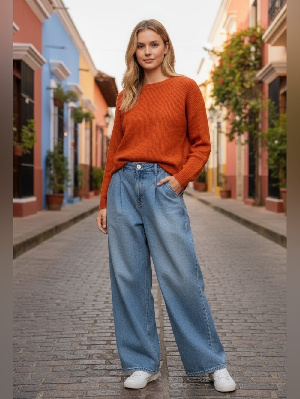ZARA Light Blue Wide-Leg Denim Trousers